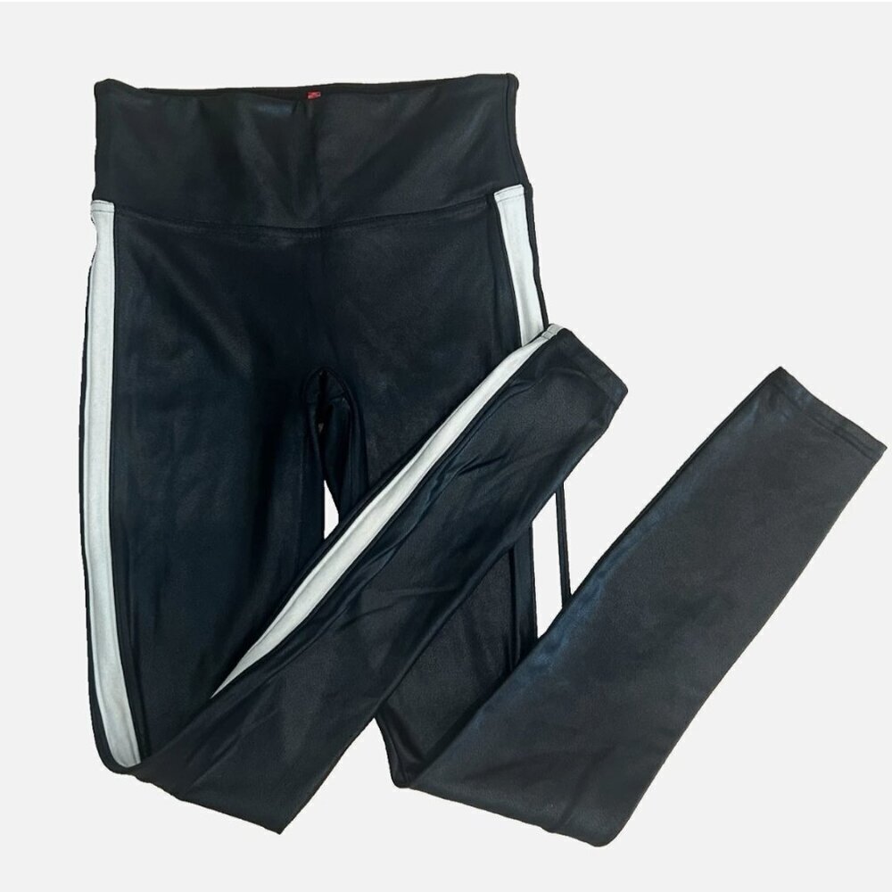 3/$18✨ SPANX Women's Small Black Off-White Striped Stretch Yoga Workout Pants